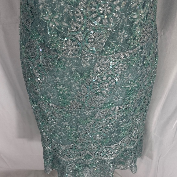 Liancarlo Couture Vintage Teal Silver Lace Overlay Sheath Dress Sz 52 / US 16-18 - Picture 3 of 11